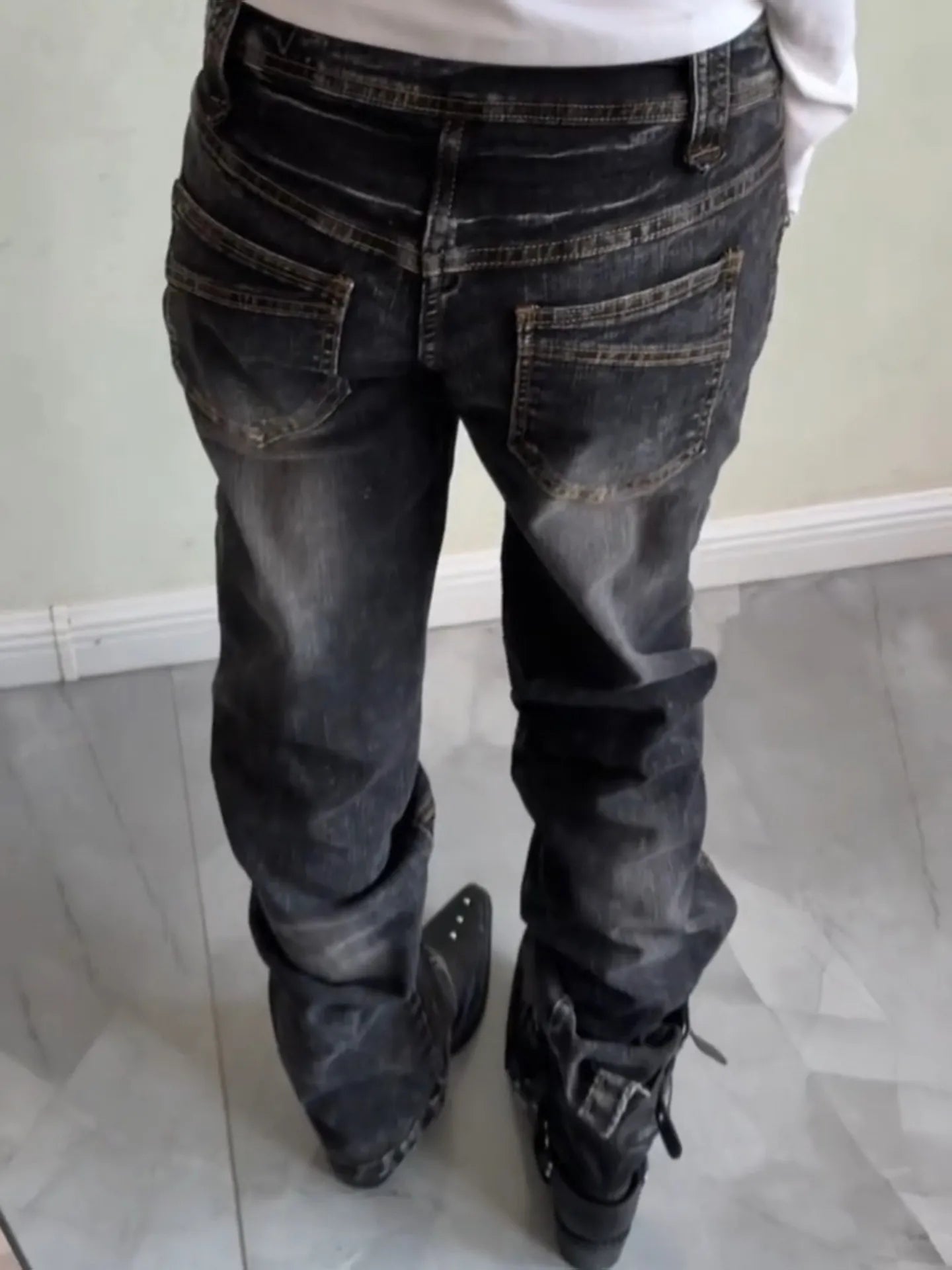 Women's Dark Academia Low Rise Stacked Jeans American Retro Denim Pants Y2k Abi Designer Skinny Jeans Harajuku Japanese Goblin