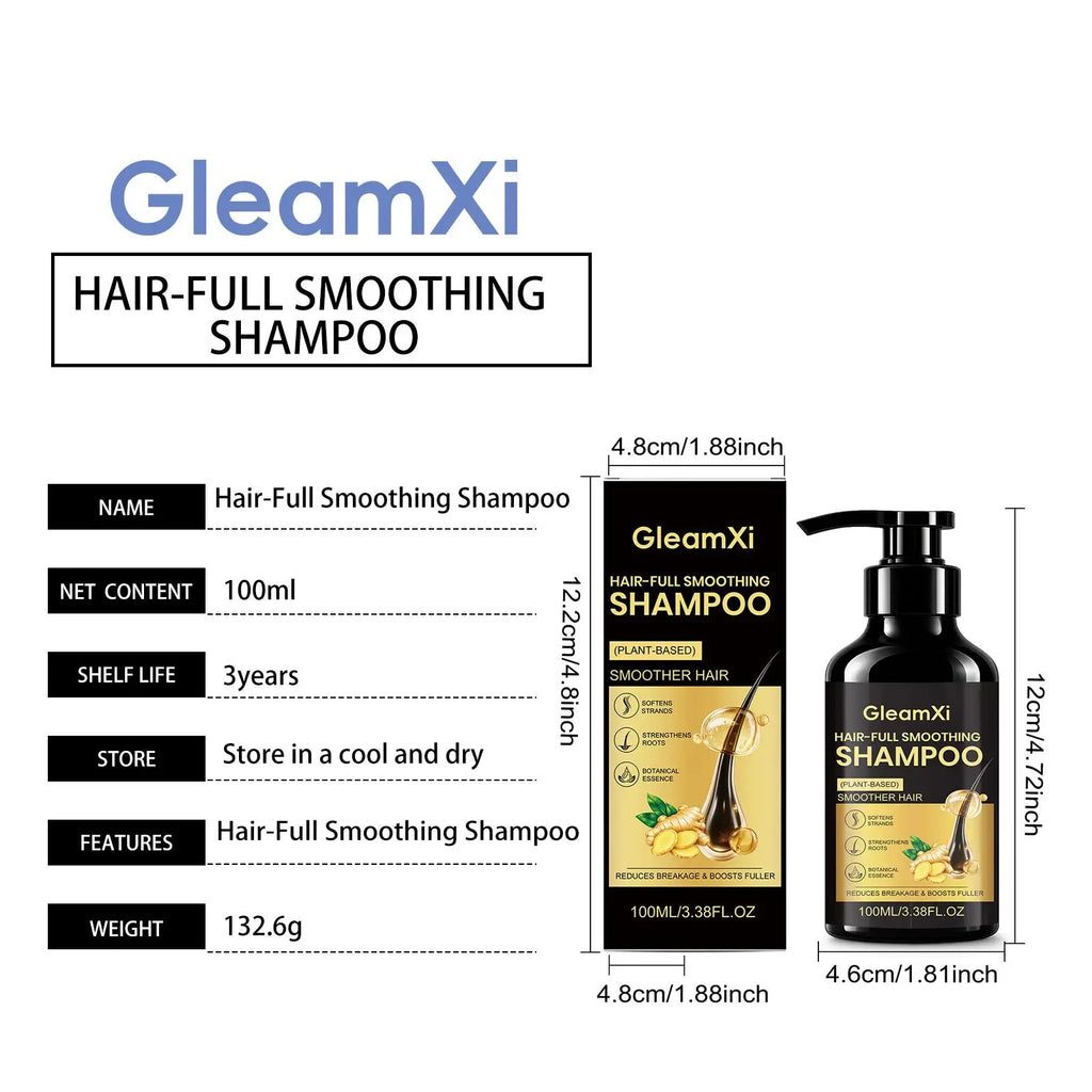 GleamXi Ginger Smoothing Shampoo Deep Nourishing Scalp Strengthen Roots Reduce Frizzy Hair Gentle Hydrating Plant Based Shampoo
