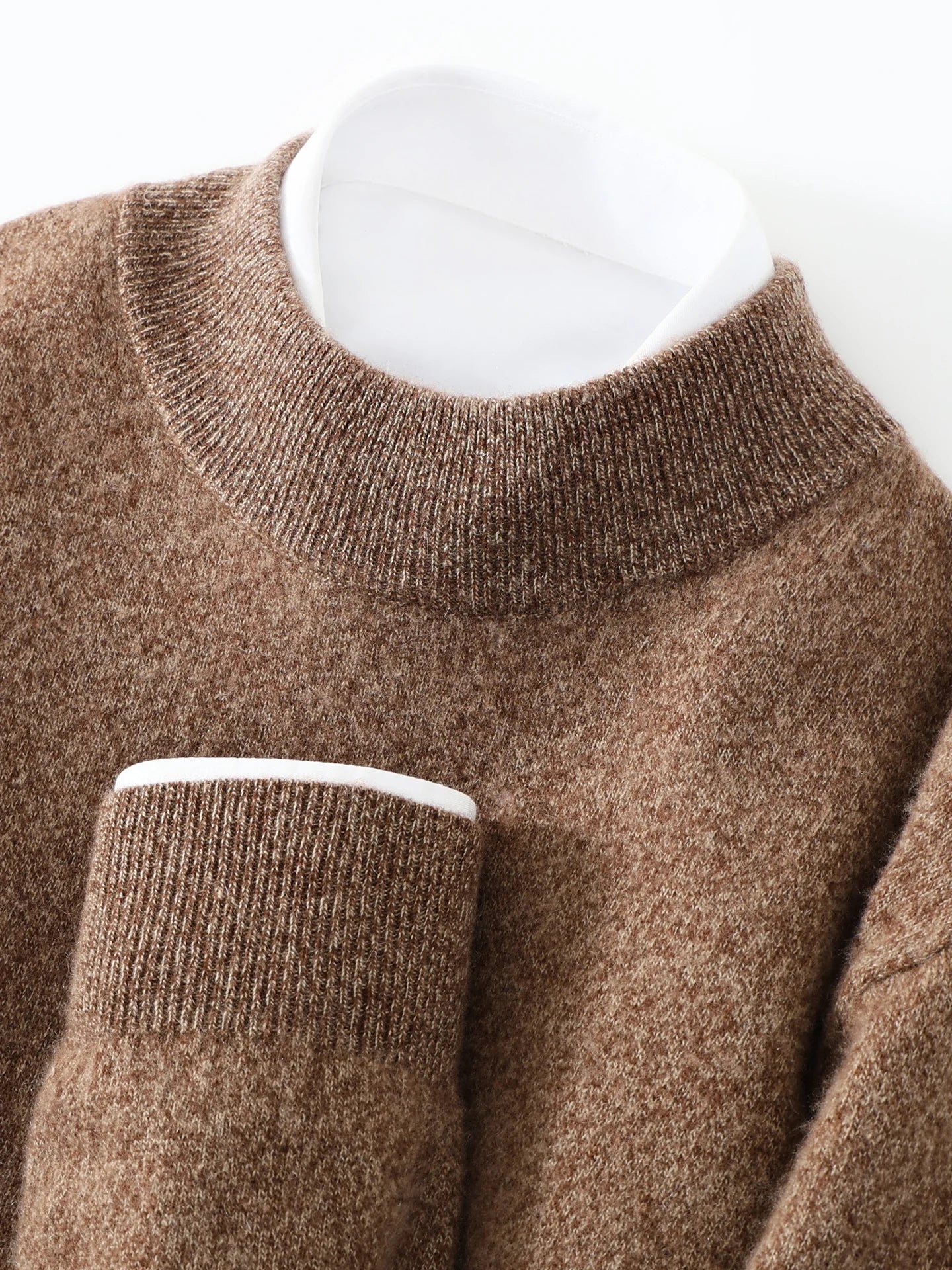 Autumn/Winter Men's 100% Pure Cashmere Pullover Business Casual Solid Knitted Sweater Loose Half High Neck Tops Thick Jumper