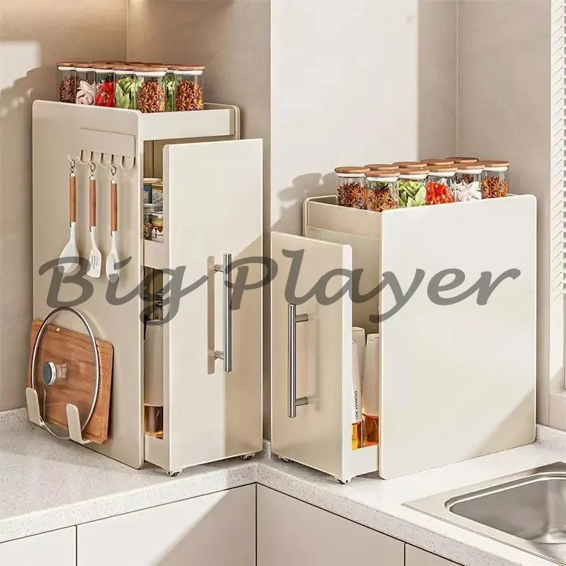 Ultra-Narrow Dust-Proof Pull-Out Condiment Rack Multi-Functional Kitchen Countertop Storage Organizer for Home