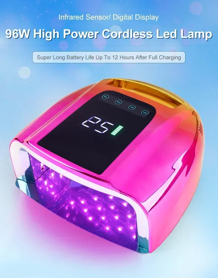 Dual Light Source Rechargeable Nail Lamp with Mirror Bottom Cordless Gel Polish Dryer Pedicure Machine Wireless Nail UV LED Lamp