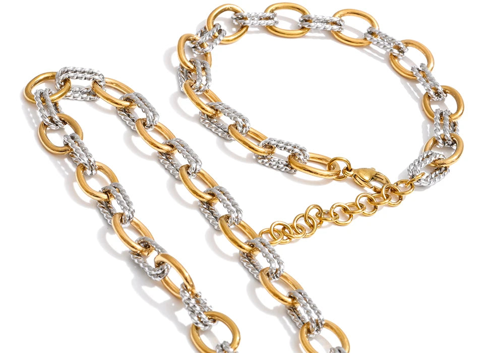 Yhpup Stainless Steel Metal Handmade Chain Statement Necklace Bracelet 2026 PVD Plated Waterproof Popular Statement Jewelry