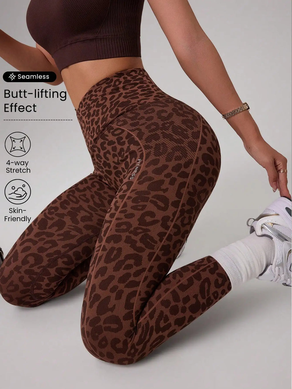 Women High Waist Leopard Print Seamless Yoga Leggings Cross V Waist Butt Lift Gym Workout Fitness Pants