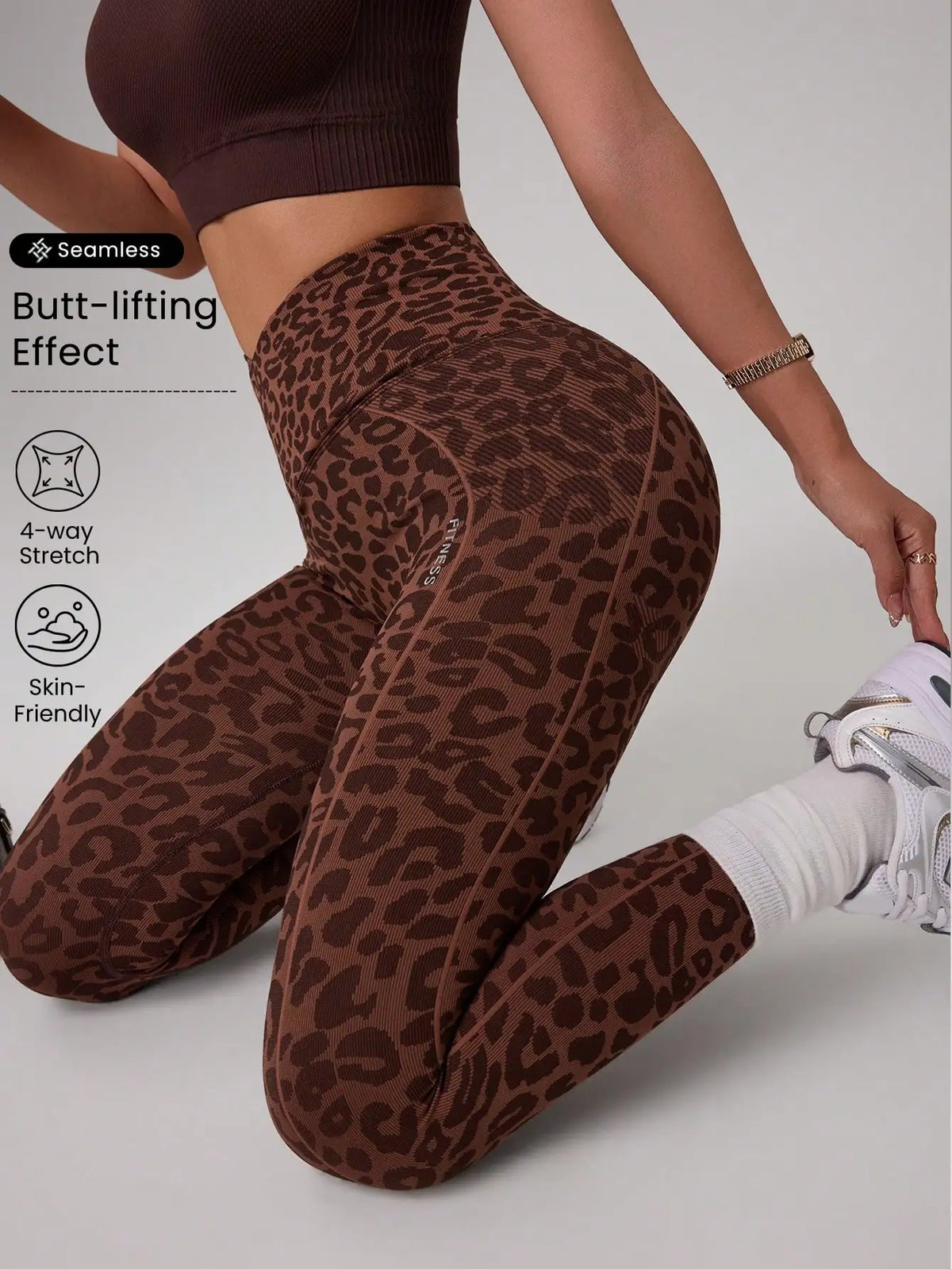 Women High Waist Leopard Print Seamless Yoga Leggings Cross V Waist Butt Lift Gym Workout Fitness Pants
