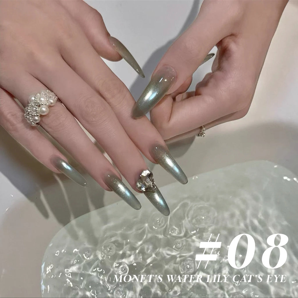 MIANEL 12ML 1-8PCS Lychee Green Lotus Ultra Sparkling Cat Eye Gel Polish High-Density Mirror Glass Bead 2025 Autumn New Arrival