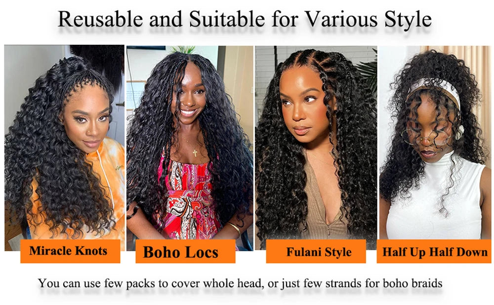 Pre-divided Bulk Hair for Braiding Deep Wave Crochet Human Hair Knotless Miracle Knots Hair Extensions Boho Braids Invisible