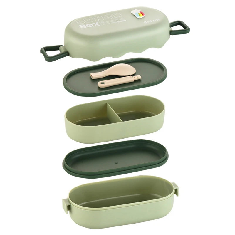 850ML Portable Double-layer Lunch Box Microwavable Bento Box With Tableware Sealed Leak-proof Food Storage Container