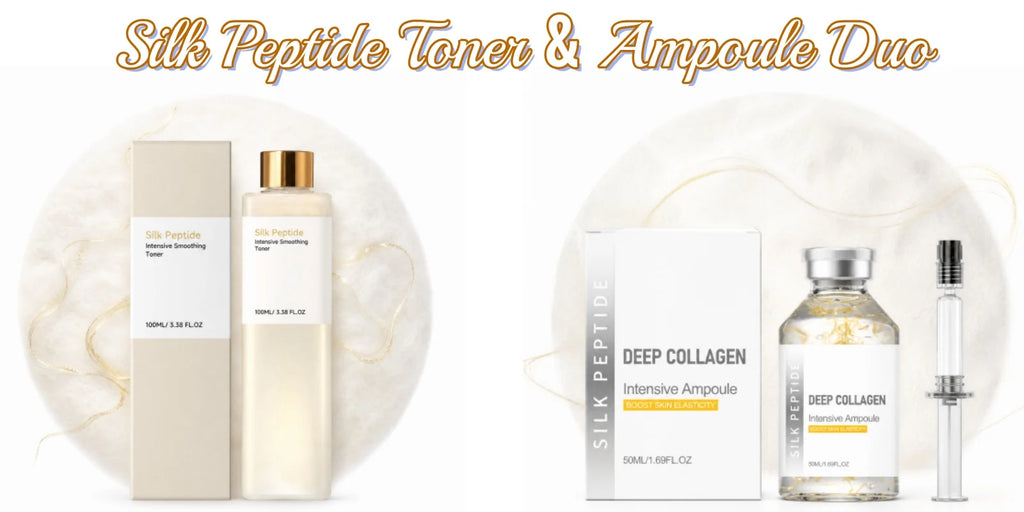 Silk Peptide Facial Toner & Serum Ampoule Set Duo, Korean Glass Skin Glow Care Revitalize Dry Tired-Looking Skin Women Gift Set