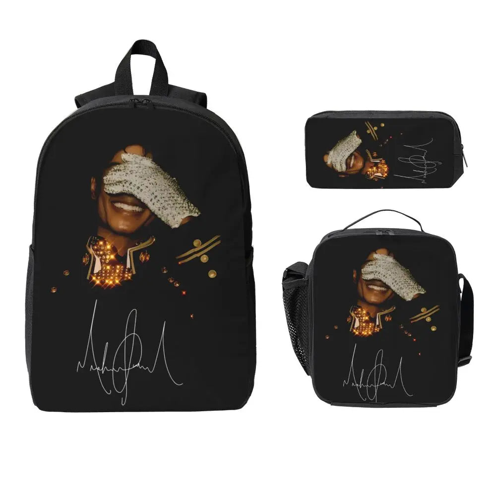MJ Pop Legend Music 3pecs/set Backpack for Student Shoulder Bag Lunch bag Pencil Case