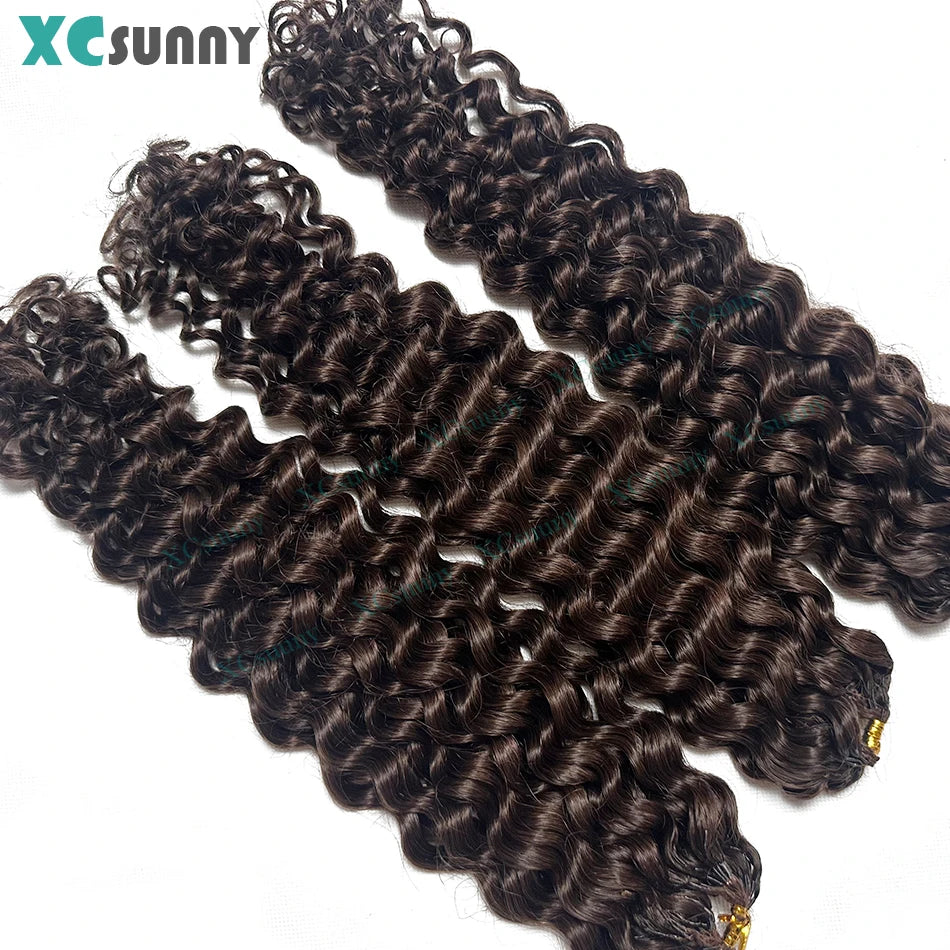 Water Wave Crochet Human Hair Curly Invisible Knotless Crochet Human Hair Extensions With String In The Middle Pre Separated