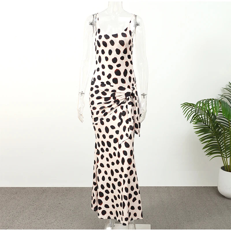 Retro Polka Dot Sling Maxi Dress Woman Sexy U-neck Sleeveless Waist-cinching Bodycon Dresses 2026 Summer Party Vacation Robes