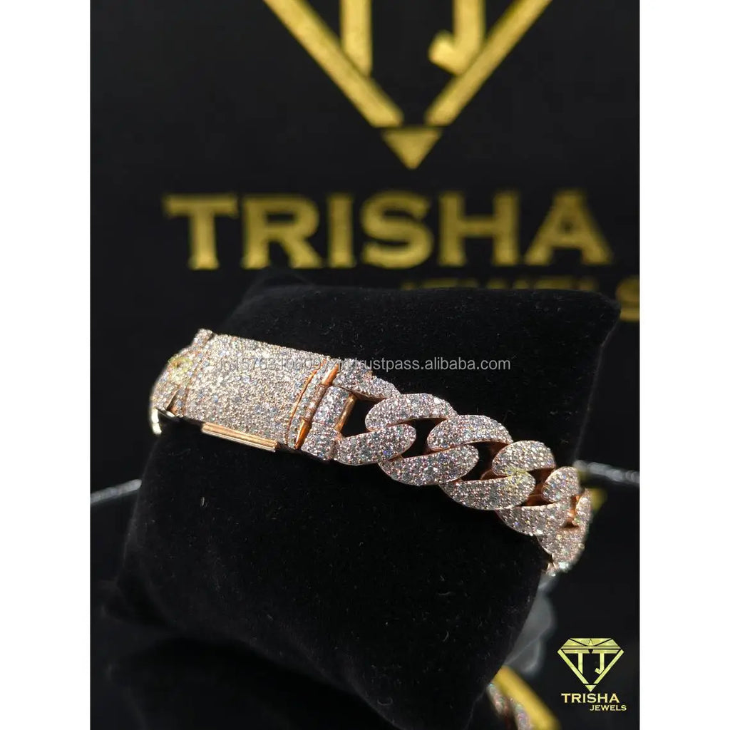 VVS  Lab grown Iced Cuban Link Bracelet Rose Gold Plated 925 Sterling Silver Hip Hop Gift Jewelry for Men Women Unisex Trisha