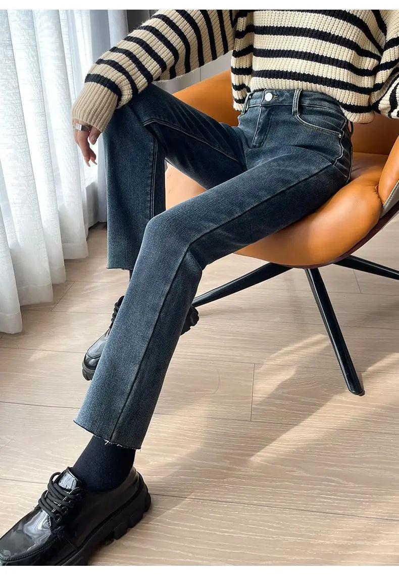 Womens Jeans Fleece Lined Thickened Winter Warm Straight Leg Loose Fit High Waist Slimming Trousers Y2k Clothes Y2k Jeans