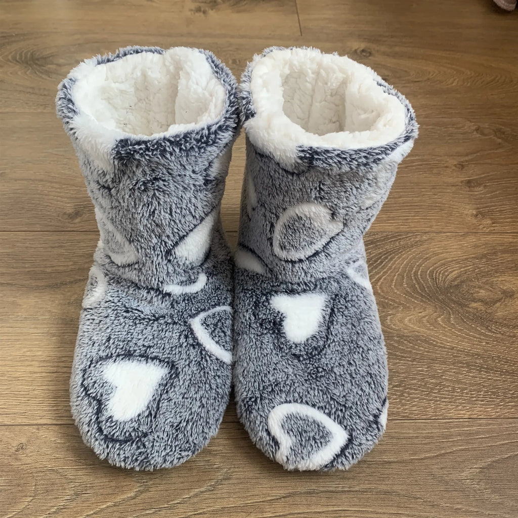 1 Pairs Women Slippers Autumn Winter Home Warm Padded Thickened Colorful Love Mid-calf Non Slip Women Floor Shoes Zapatos