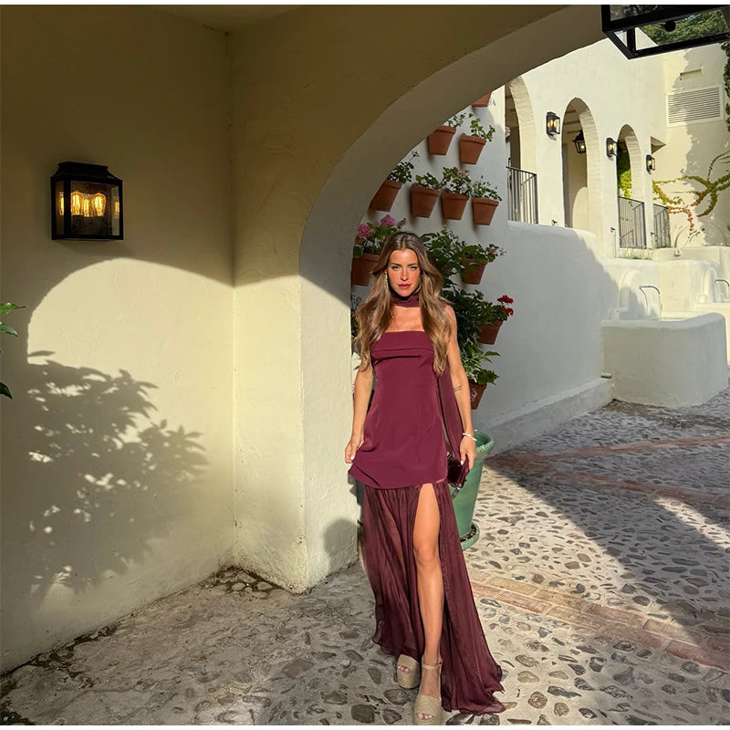 Fashion Ribbon Halter Party Dress Women's Patchwork Sleeveless Square Collar Solid Slim Dresses 2026 Spring New Lady Robes