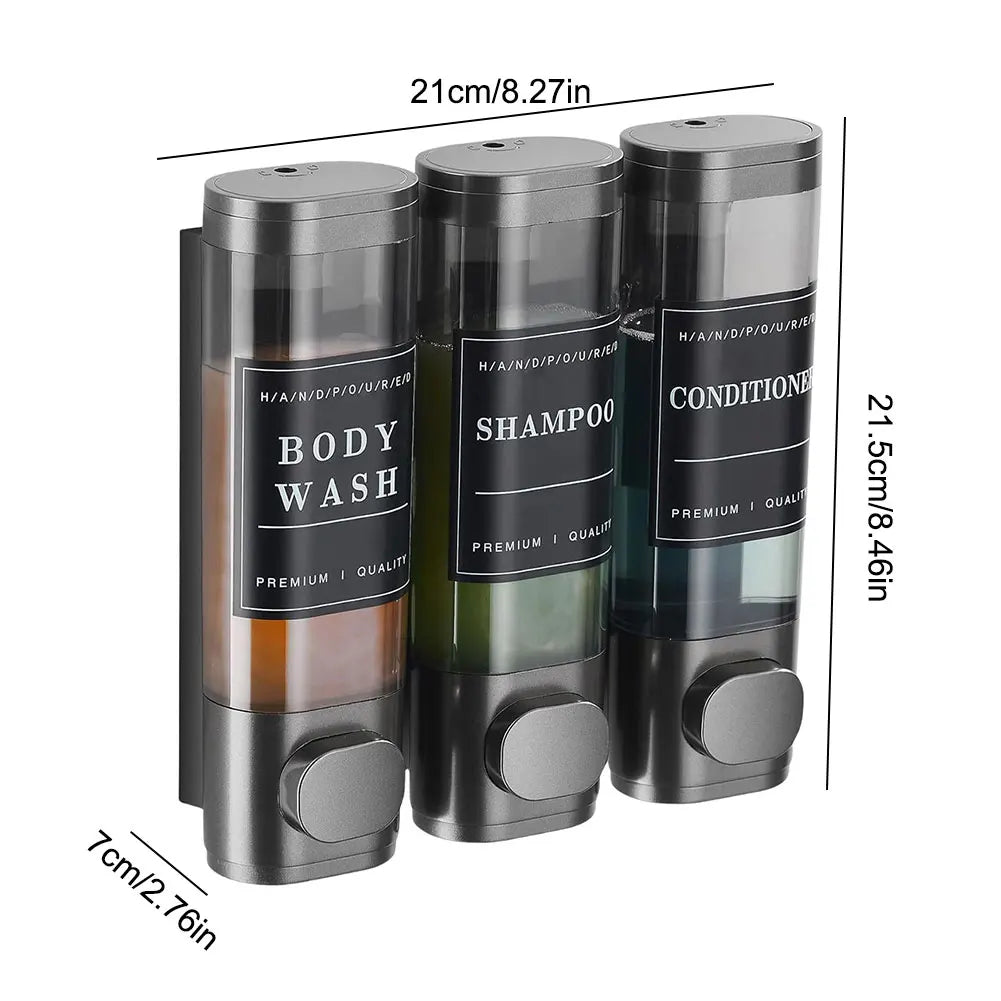 Wall Mounted Bathroom Liquid Soap Dispenser Three Head Hand Sanitizer Holder Wall Mount Soap Shampoo Gel Shower Liquid Container