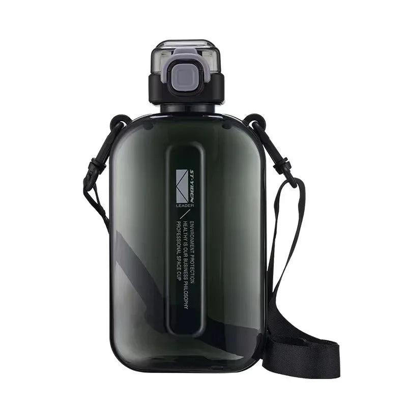 750ML Flat Square Transparent Portable Travel Water Bottle Adjustable Strap Elegant Slim Design for Sports Camping
