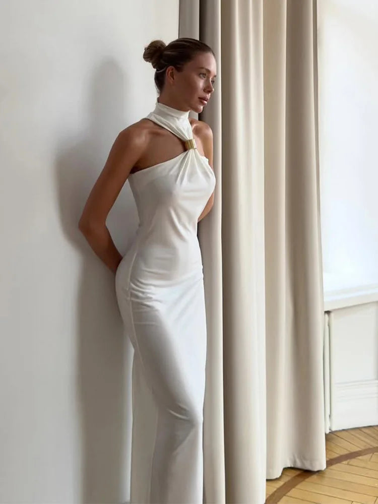 CNYISHE Solid Halter Elegnt Sleeveless Evening Party Women Dresses Hip Wrap Sexy Club Fashion Outfits Female Vesstidos Robes
