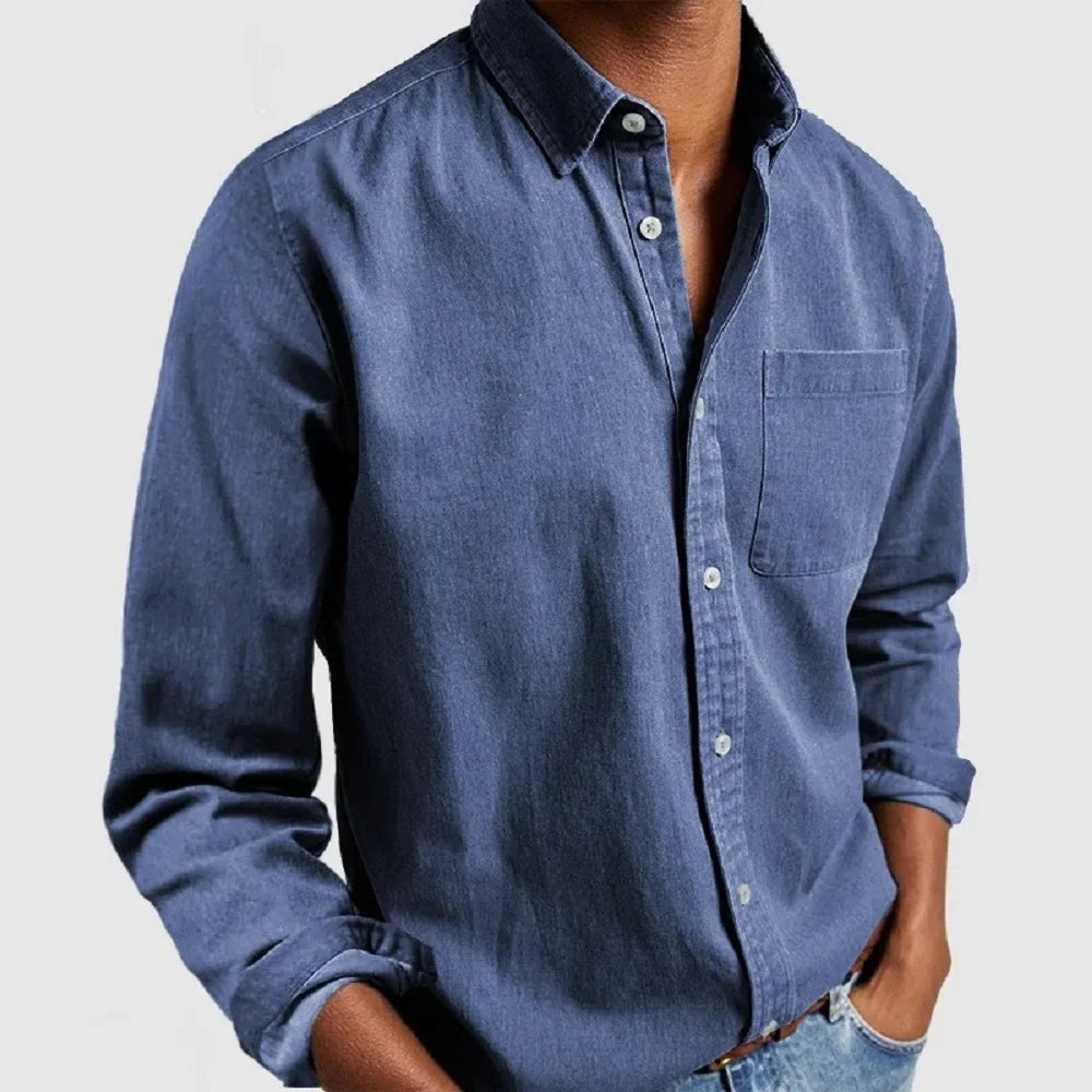 Men's Solid Color Casual Long Sleeve Shirt Daily Commuter All-Match Full Cardigan Fashion Lapel Top