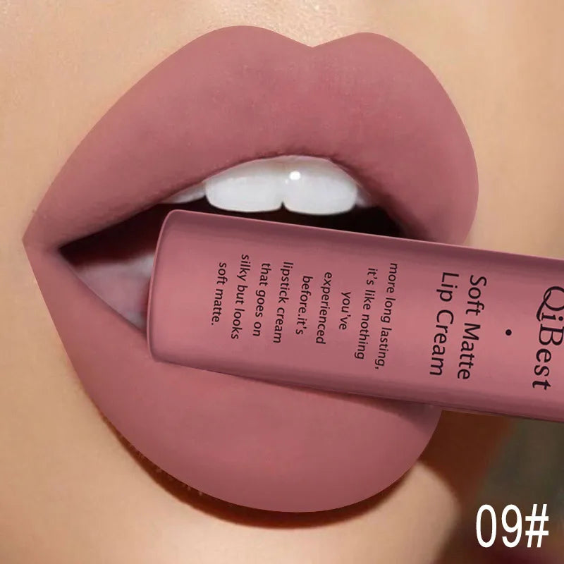 QIBEST Velvet Matte Nude Liquid Lipstick Makeup Sexy Red Lipgloss Waterproof Long-lasting Purple Black Orange Lip Stain Cosmetic