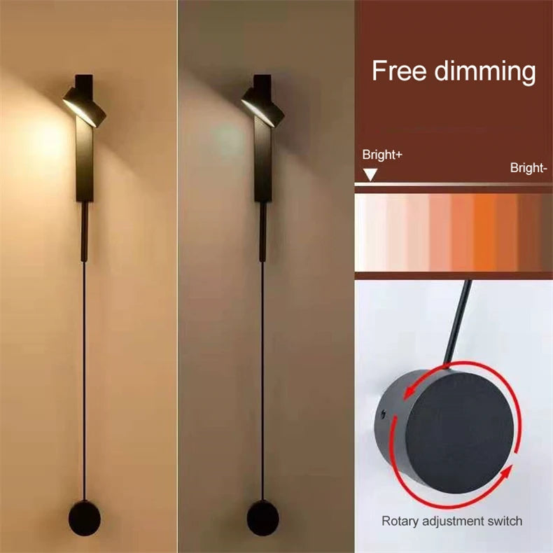 Nordic Modern LED wall lamp Gold Black Rotation Dimming Switch Wall Light With plug Fixture Bathroom Bedroom 360° Rotate Sconces
