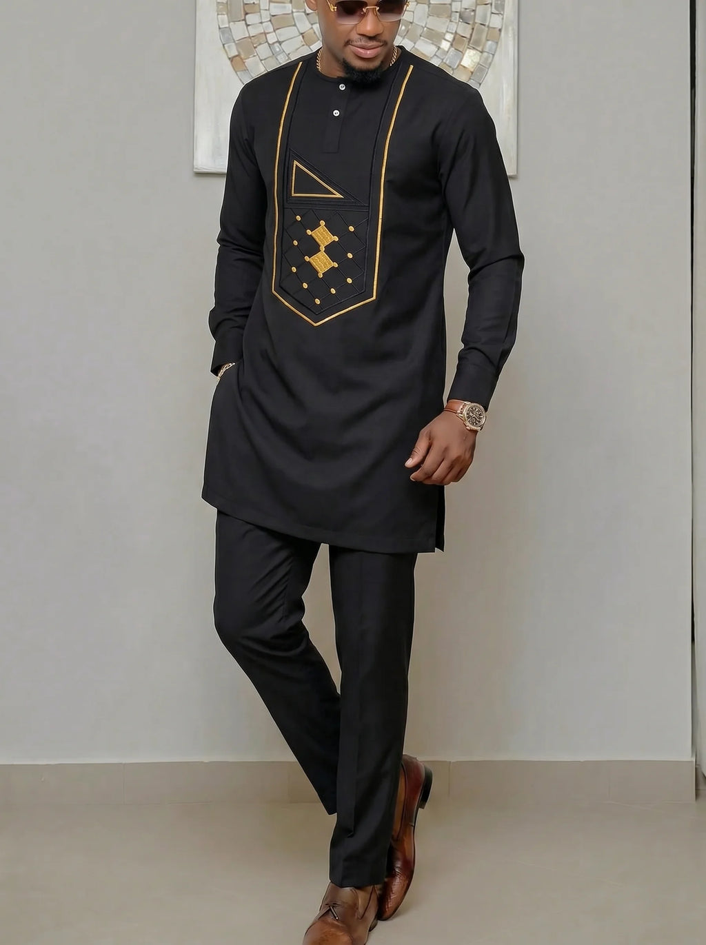 White Kaftan Men's Suit Embroidery Floral Top Pants Kaunda Suit African Casual Outfits Wear Traditional 2PCS Set Wedding Tuxedo