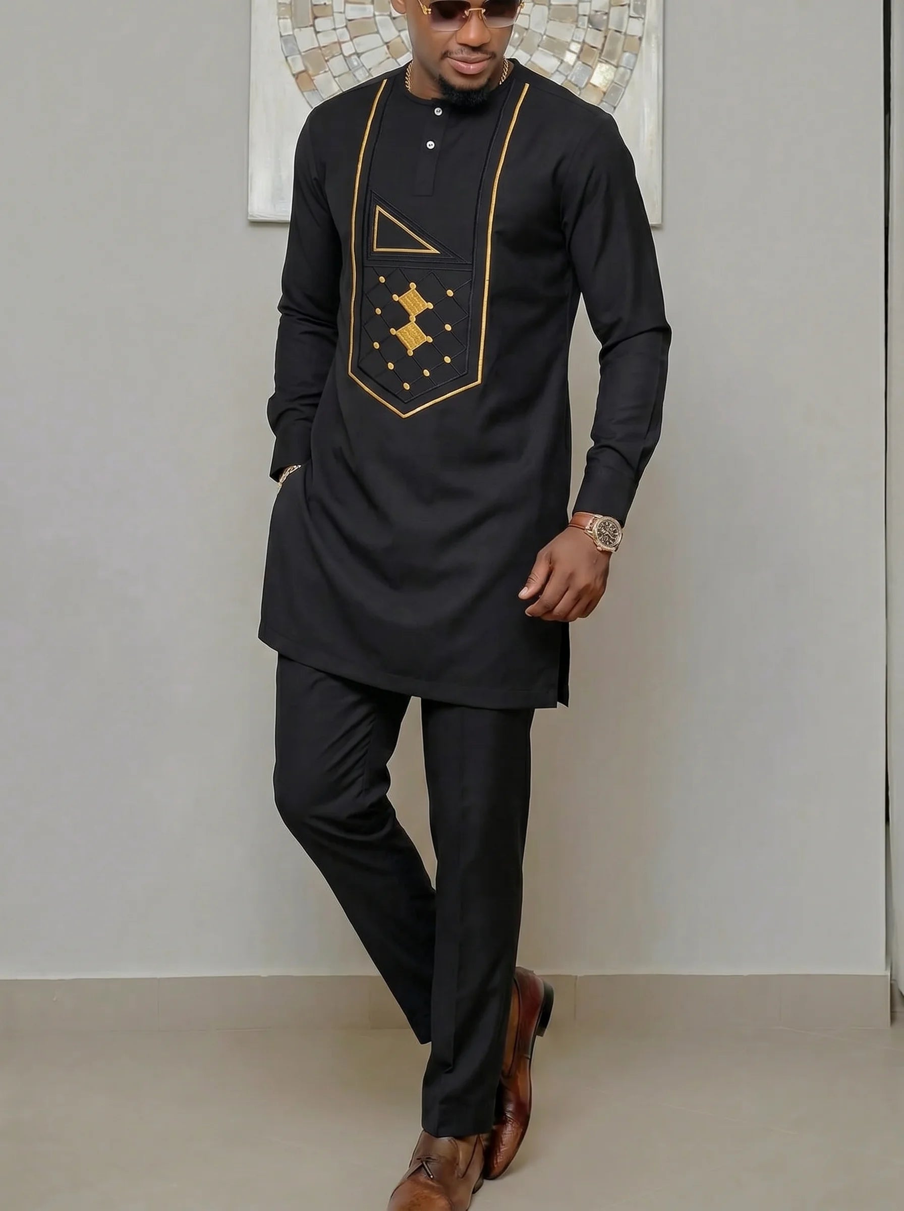 White Kaftan Men's Suit Embroidery Floral Top Pants Kaunda Suit African Casual Outfits Wear Traditional 2PCS Set Wedding Tuxedo