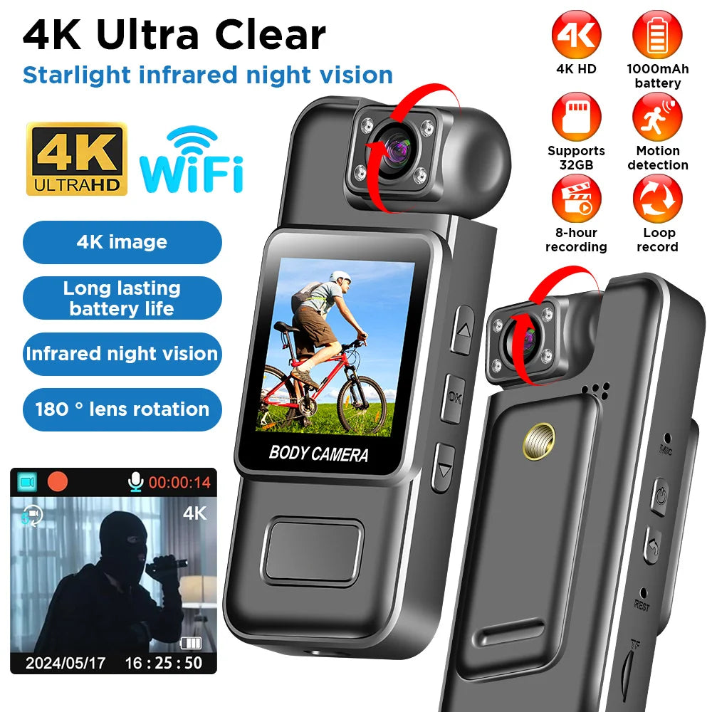 4K 2K 1080P HD Mini WiFi Camera Portable Digital Video Recorder Body Cam Infrared Night Vision Police/Bike Camcorder Sports DV