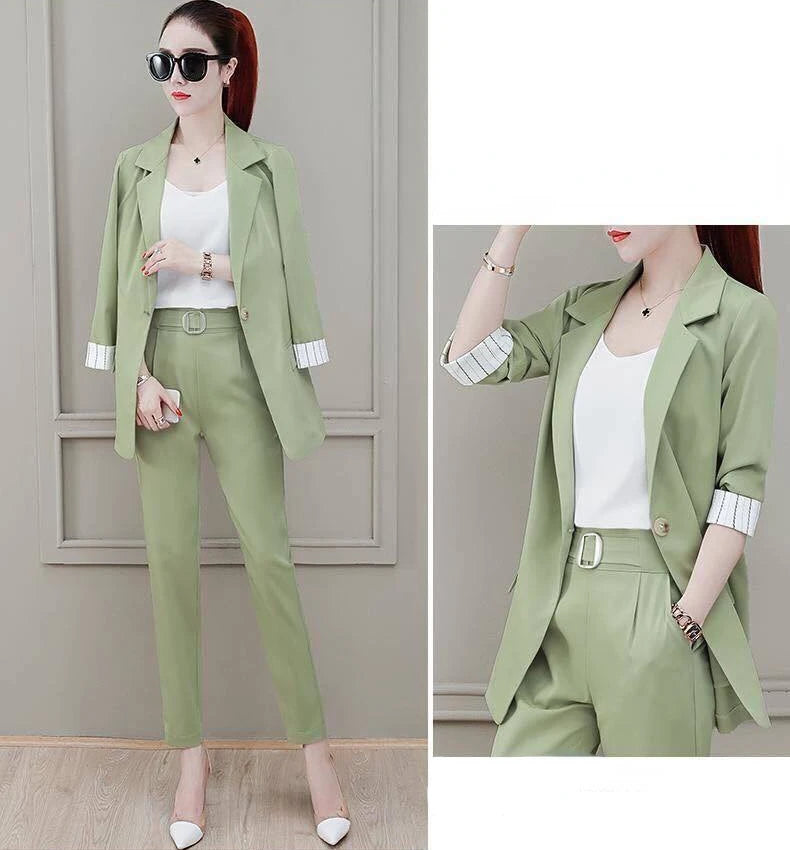 Two Piece Set Pants for Women Professional Trouser Suit Blazer and Womens 2 Pant Sets Top Outfit Wear To Work Office Pink Classy