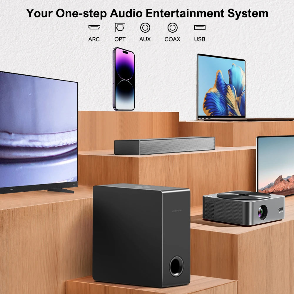 ULTIMEA 2.1ch Ultra Slim Soundbar with 5.25'' Wired Subwoofer, HDMI ARC, BassMX Deep Bass, 3 EQ Modes, TV & PC Gaming Speaker