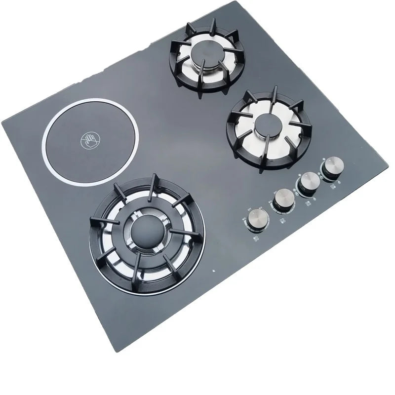 Cooker Wholesale Household Kitchen Four-head Tempered Glass Gas Stove Embedded Energy-saving Three Gas One Electric Qdzh-01