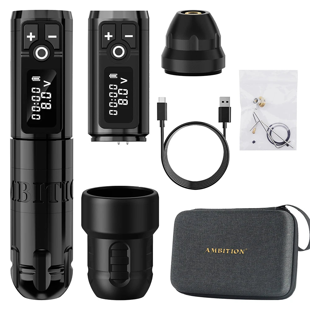 Ambition New Soldier Rotaty Battery Pen Wireless Tattoo Machine Portable Power Pack 2400mAh LED Digital Display For Body Art