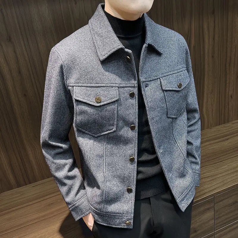 Short Woolen Jacket Men's Trendy Autumn and Winter 2025 New Plaid Jacket Versatile Coat
