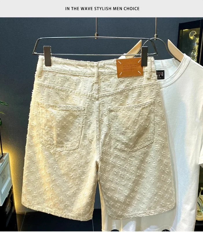 Workwear Pants, Washed Denim Shorts, Men's Denim Shorts, Designer High Street Fashion Loose Fit Fir Straight Leg Men's Shorts