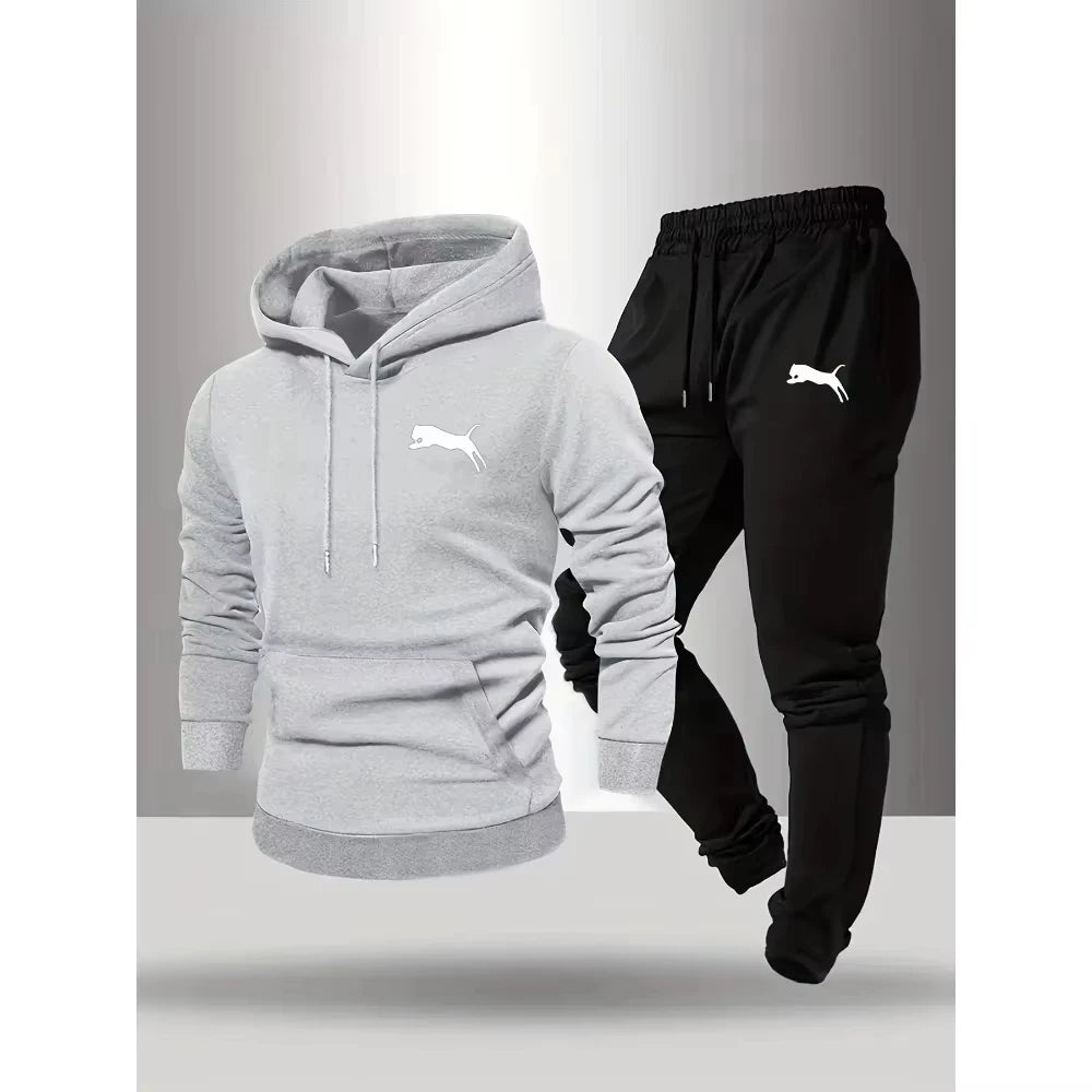Hot Selling Men's Hooded Sweatshirt Pants Set Casual Tracksuit Streetwear Sportswear Fitness Jogger Outfit 2 Piece Warm Clothing