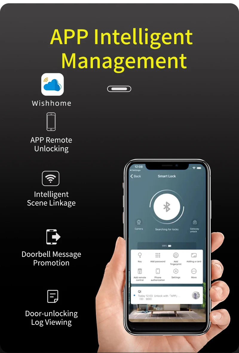 3D Face Recognition Fingerprint Password Smart Door Lock with  Remote Unlocking Wishome APP  Smart Lock Electronic door lock