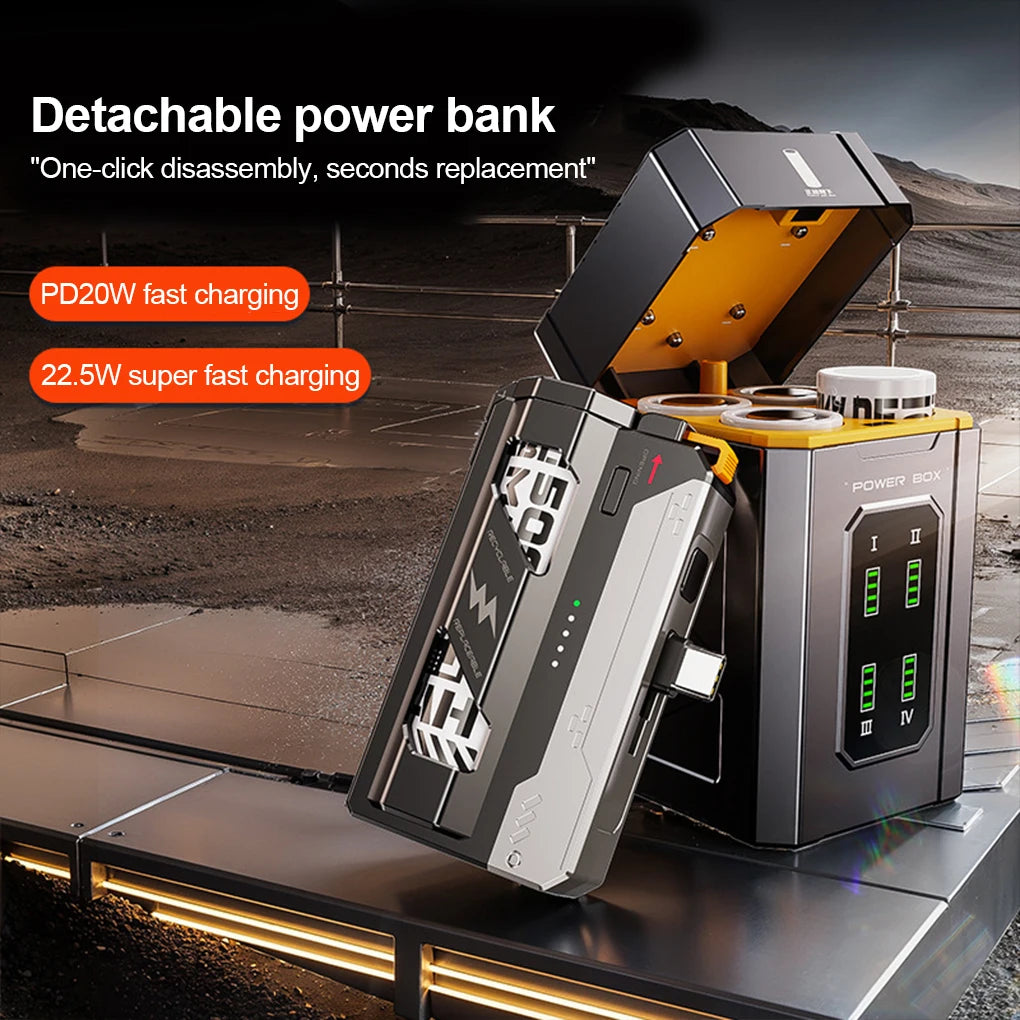 10000mah power bank with replaceable battery fast charging power bank with cable detachable mecha style mobile power bank