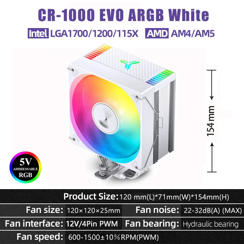 JONSBO CR-1000 EVO 4 Heat pipes TDP 220W CPU Cooler Computer Cooling Fan Heat Sink For LGA1700 115X 1200 AM5 Air Cooler Radiator