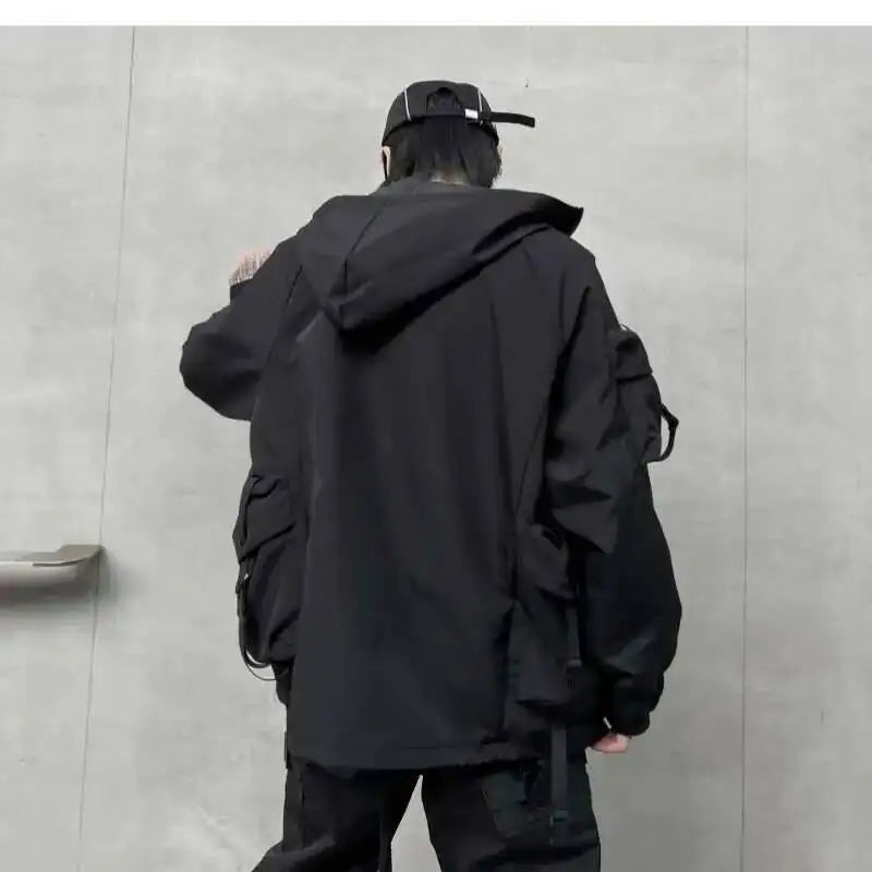 Men's Tide Dark Loose Techwear Jacket Trend High Street Leisure Function Charge Coat Workwear Coat