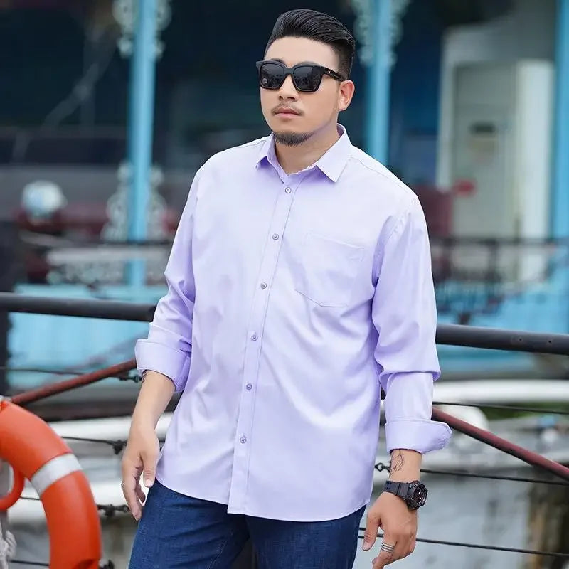 Plus Size 12XL 10XL Men's Shirts Long Sleeves Work Formal Shirt Anti-Wrinkle Classic Business Pocket Tops Male Clothing 90-190KG
