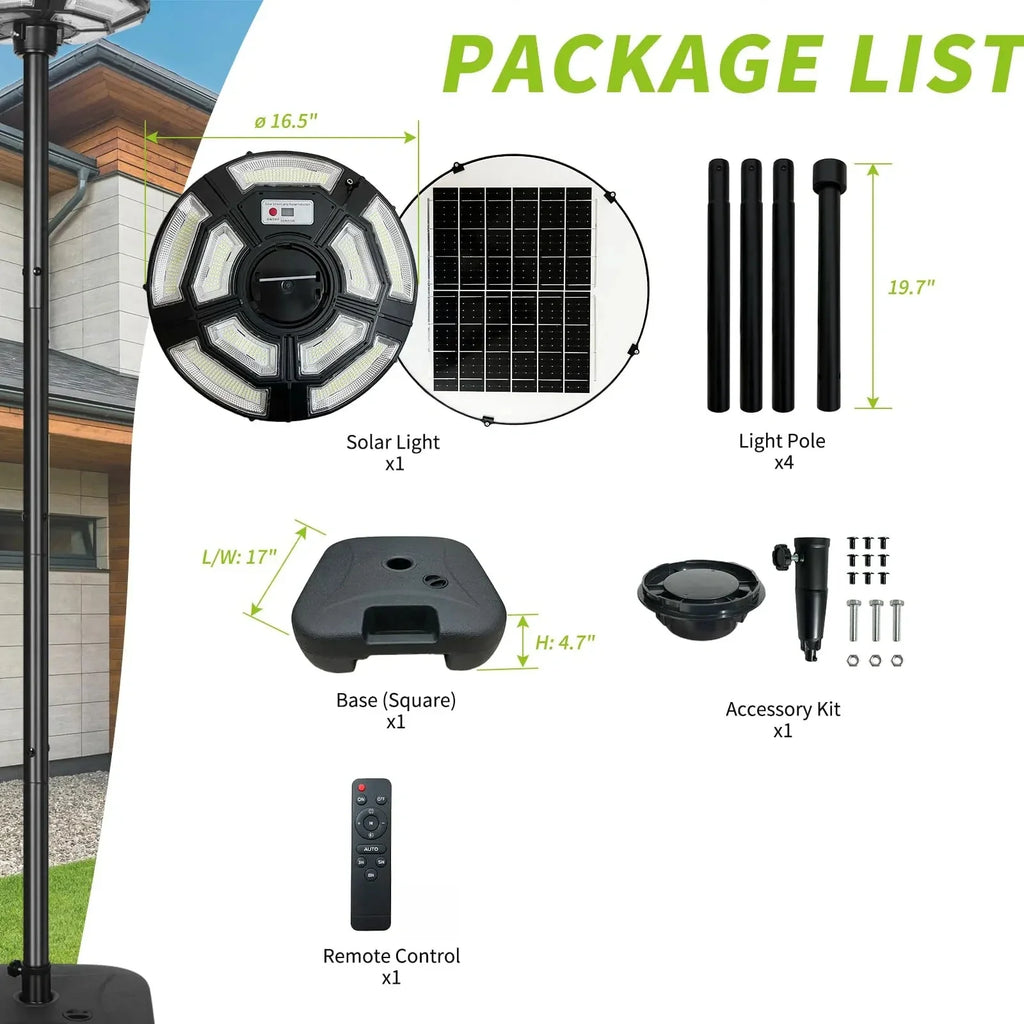 750 LED Solar Lamp Post Light， with 78" Tall Pole, Removable, Dusk to Dawn Motion Sensor 4000W Outdoor Solar Street Lights