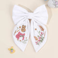 Rabbit Embroidery White Bow Hair Clip Sweet Girls Bunny Bowknot Hairpin Handmade Fabric Kids Cute Headdress Headwear Accessories