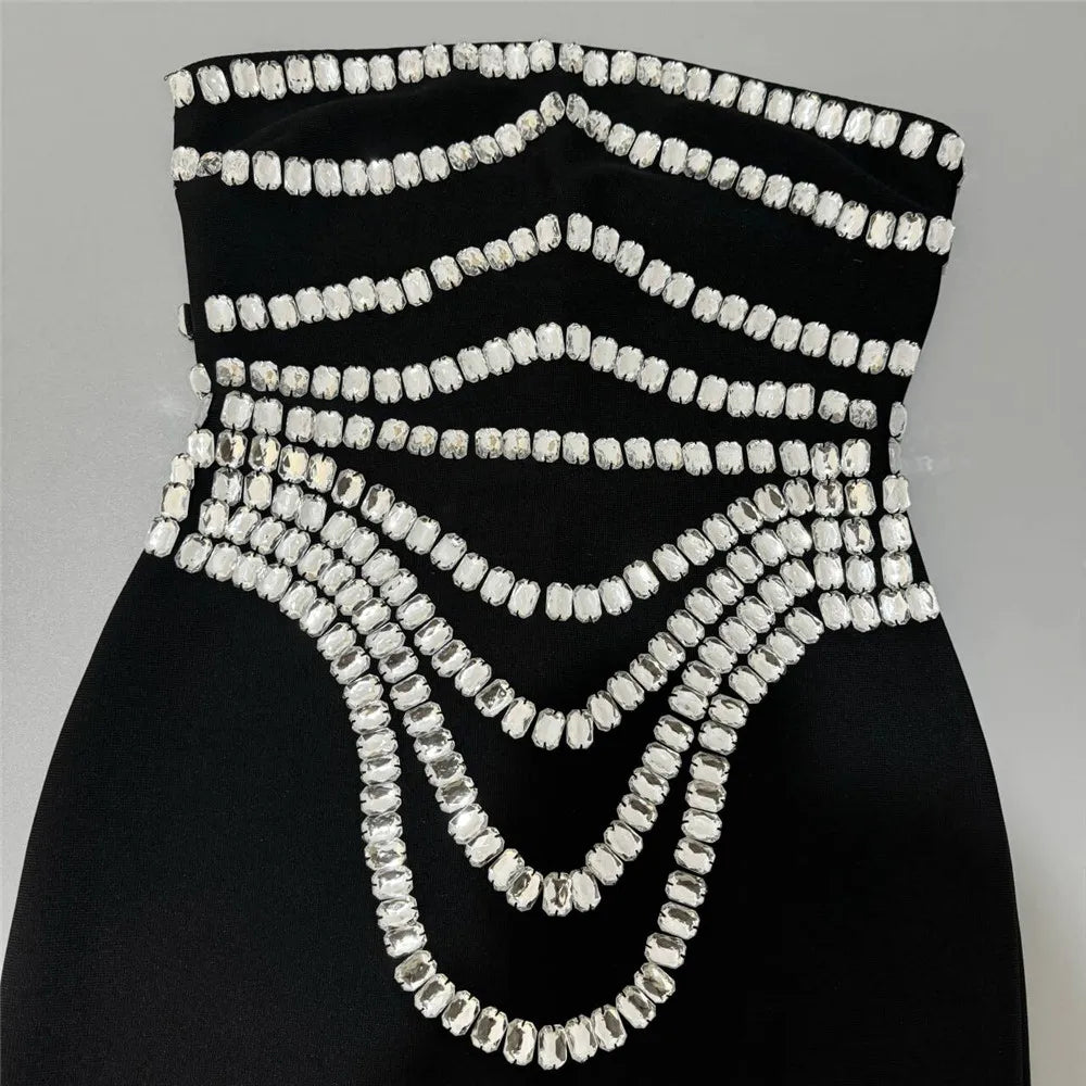 Women New Arrival Sexy Strapless Beading Bandage Dress Bodycon Clothes Club Party Evening Elegant Dresses