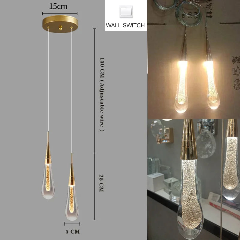 LED Pendant Lights Indoor Lighting Hanging Lamp Water Drop Bubble Crystall Bedroom Dining Room Decoration Pendente iluminação