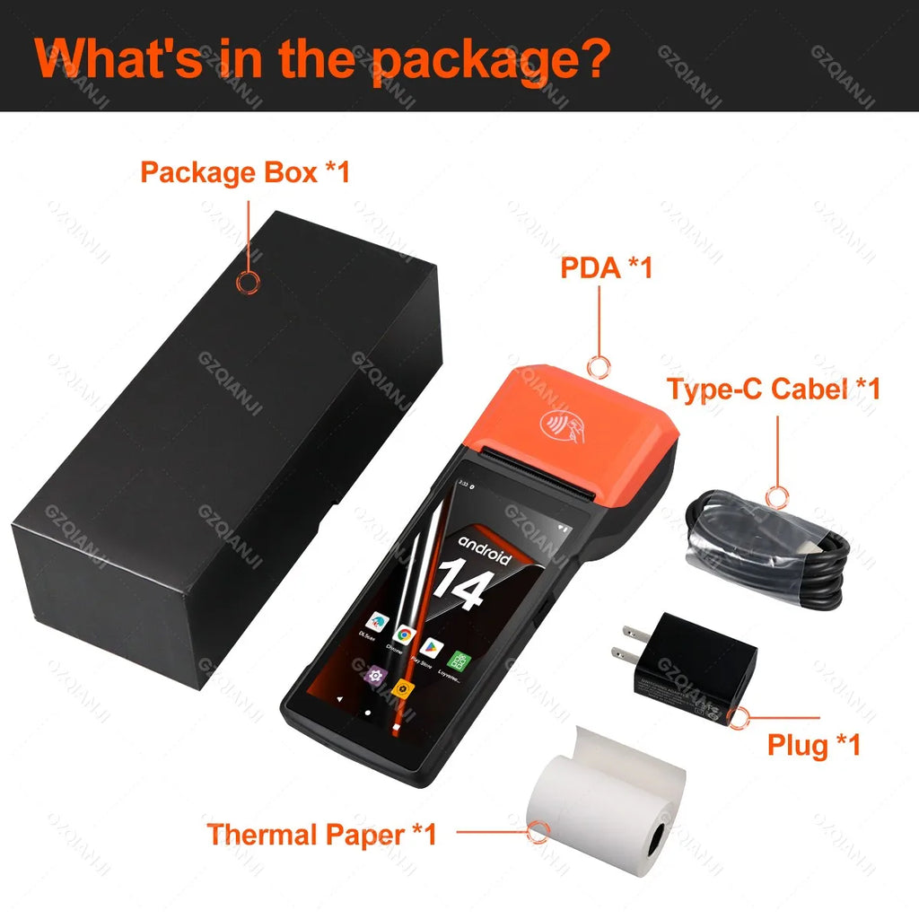 4G Android 13/14 Handheld POS Printer with 58mm Thermal Printing, 1D2D Scanner, NFC optional Compatible with Loyverse POS, Grab