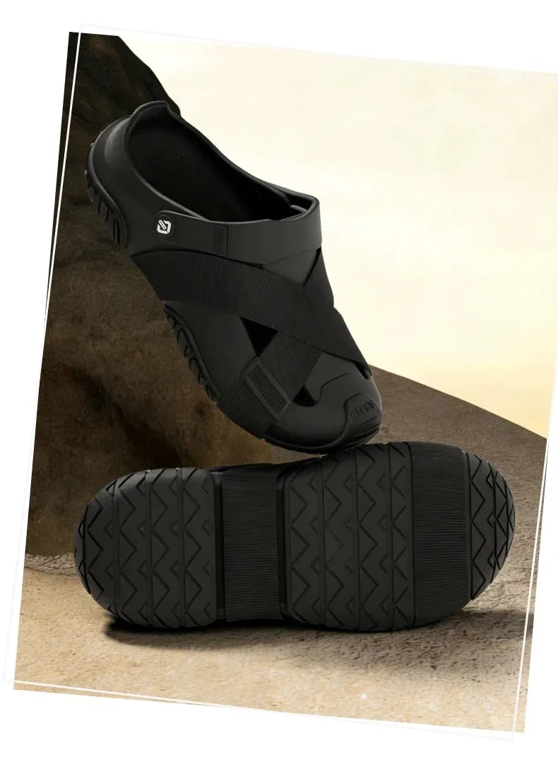 Men's Thick Bottom Sandals Full Coverage Outdoor Sports Waterproof Breathable Summer Slip-On Stream Trudging Beach Shoes