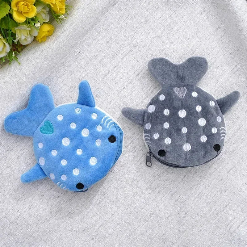 Cartoon Cute Whale Shark Coin Purse Kawaii Wallet Portable Plush Coin Bag Key Earphone Coin Organizer Pouch Zipper Bag
