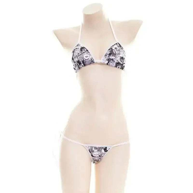 Cute Comic Pattern Bandage Bikini Swimsuit Kawaii Summer Ladies Student Bathing Suit Private Shooting Costume