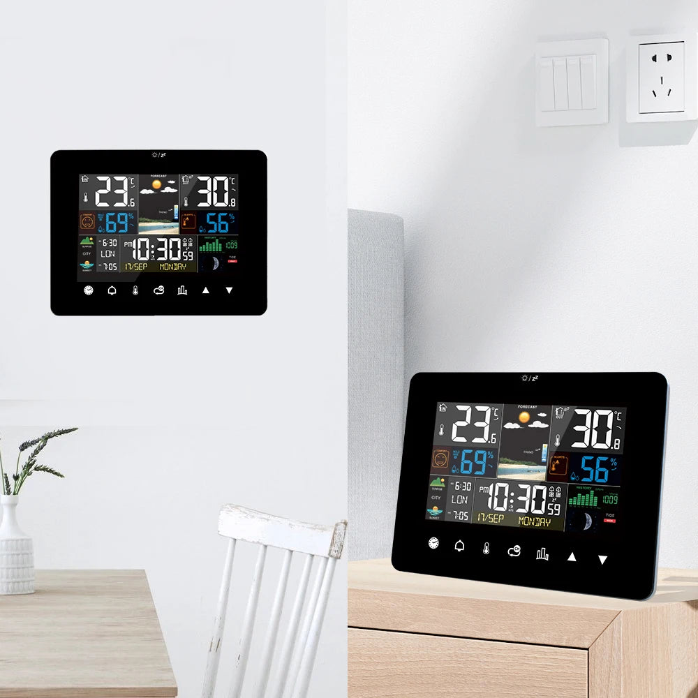 Multifunctional Weather Station Alarm Clock Touch Screen Thermometer Hygrometer Wireless Sensor Sunrise Sunset Hygrothermograph