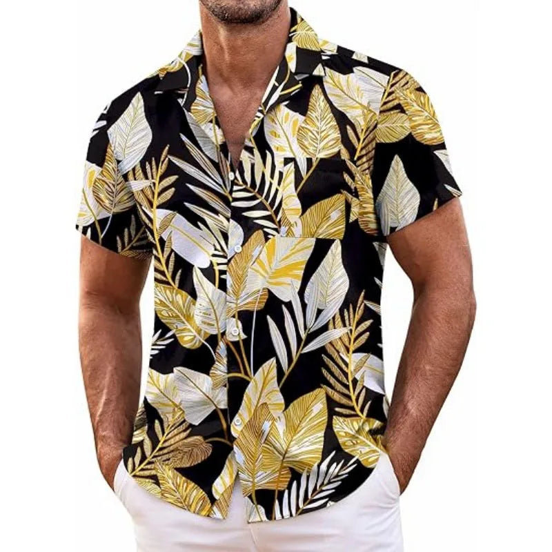 Men's Hawaiian Shirt Short Sleeved Floral Button Shirt Tropical Summer Beach Shirt Camping Collar Shirt